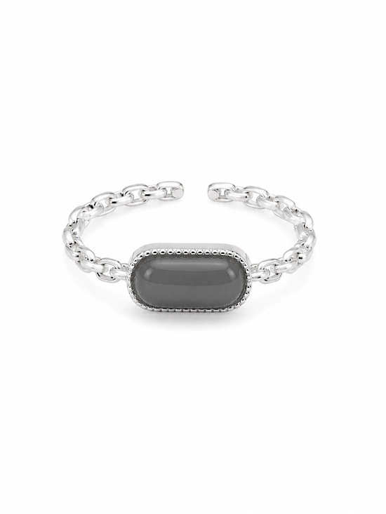 Venus and Vulcan Jewelry - Midnight Jade Paperclip Ring (S925) R104